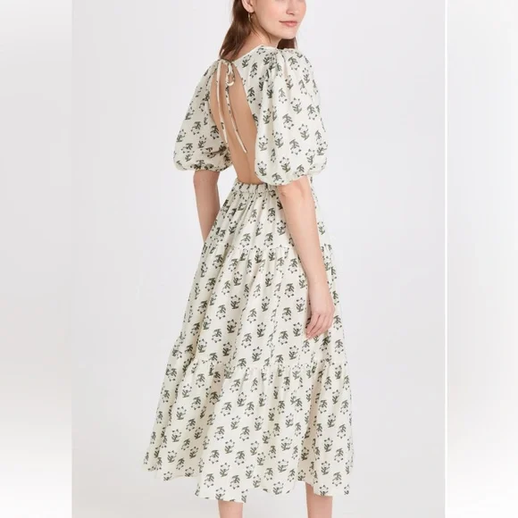 chinese dress ladies 100% Linen Milkmaid Midi Dress for Women Custom / S